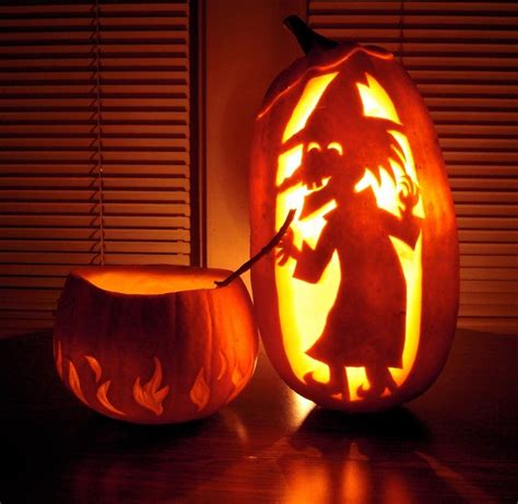 Pumpkin carved in the shape of a witch with a hat